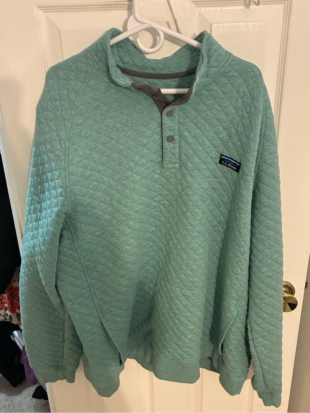 L.L. Bean Quilted Cowl Pullover in Seafoam Green